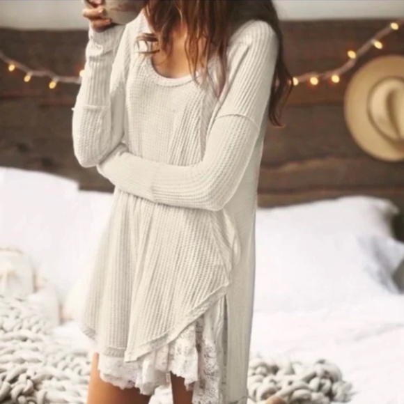 FREE PEOPLE WOMENS VENTURA OVERSIZED THERMAL LONG SLEEVE SHIRT TOP CREAM SMALL - Picture 1 of 5